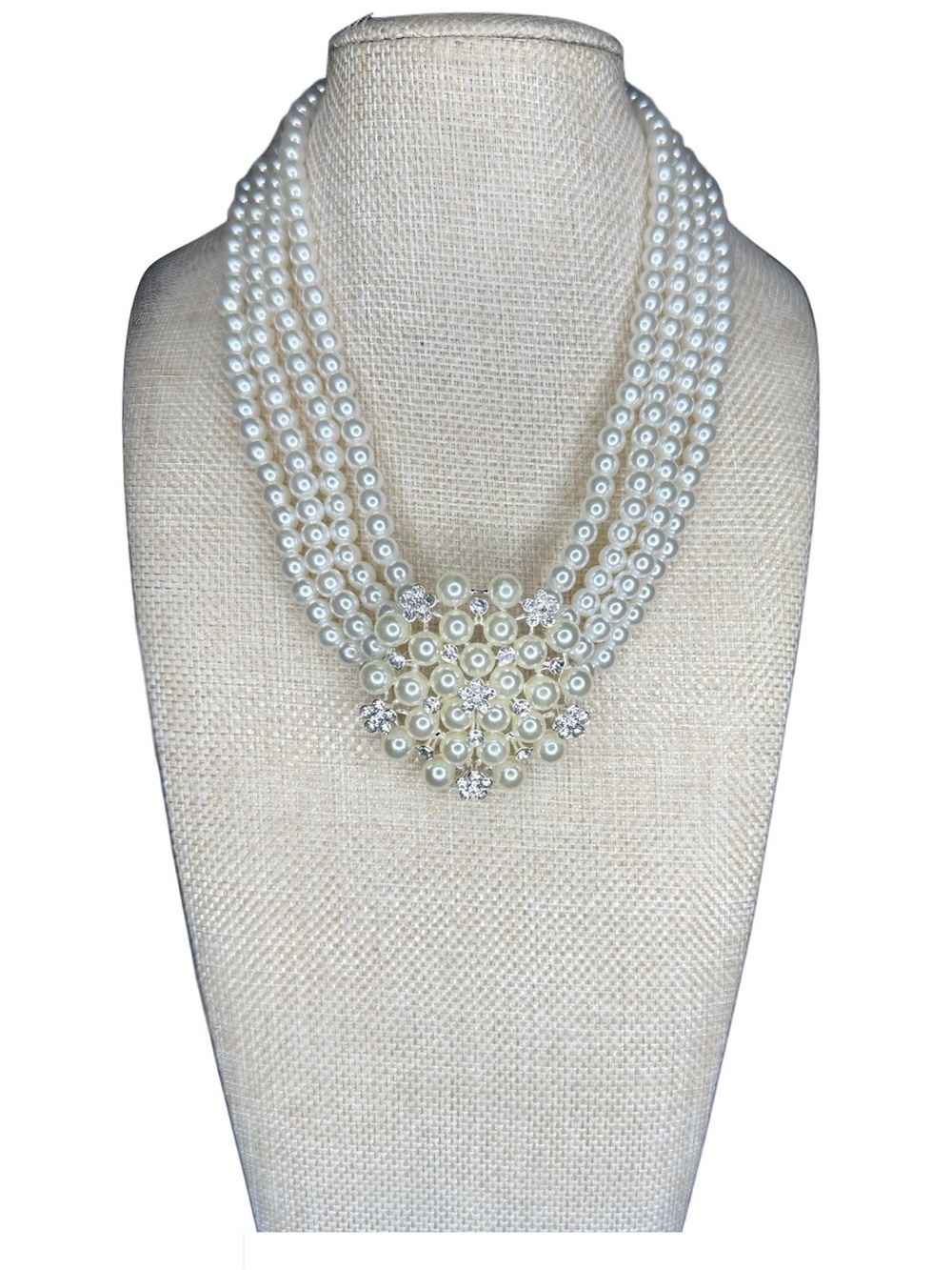 Pearl Multi-Strand Cluster Necklace - White Pearls